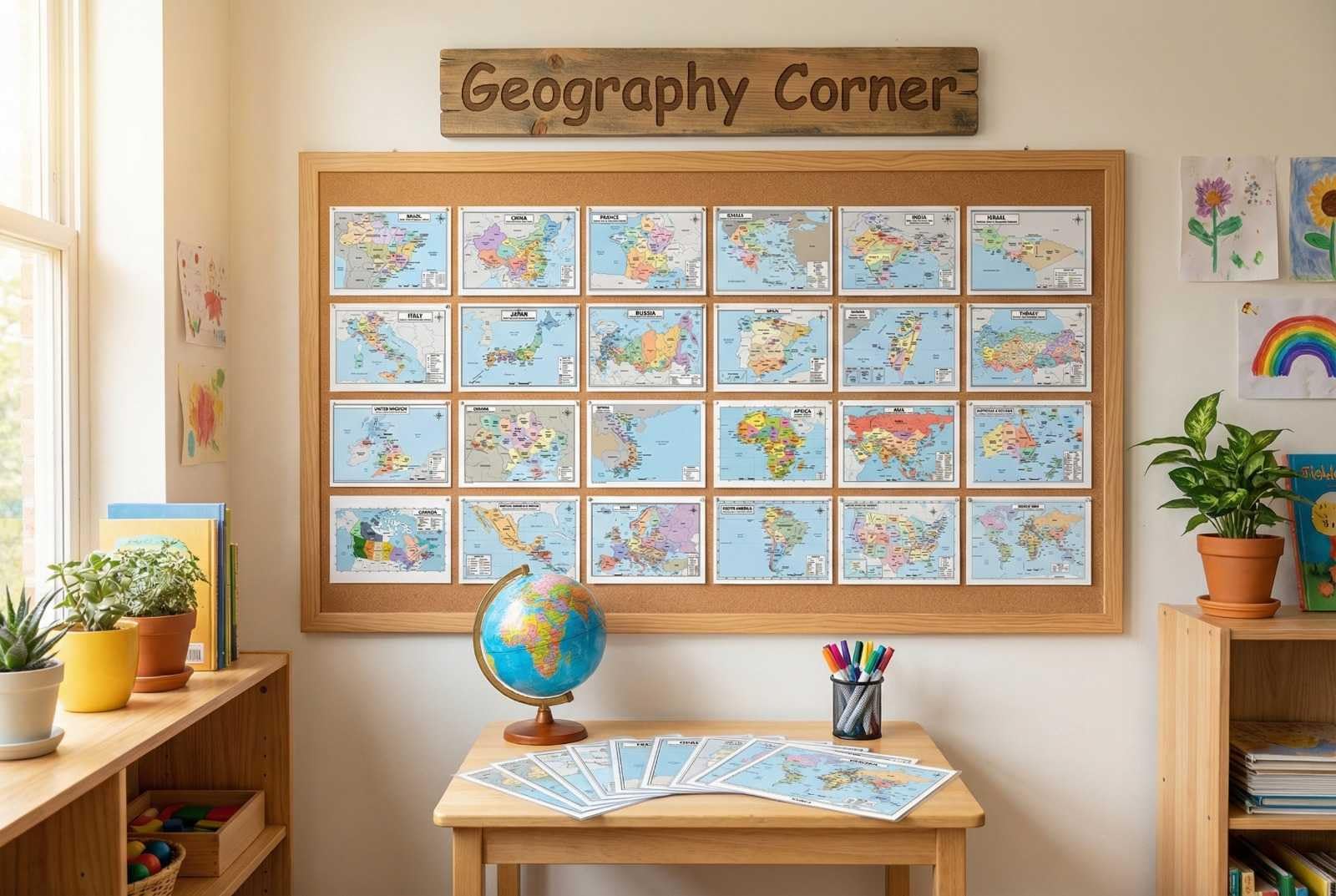 World Geography Map Set – 24-Pack Laminated 11x17 Dry Erase Study Maps | Double-Sided Color & Blank Outline Maps for
