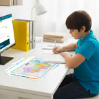 China Map Poster for Kids - 2-Sided Laminated 8.5x11, Provinces Cities & Geographic Features with Blank Practice Map