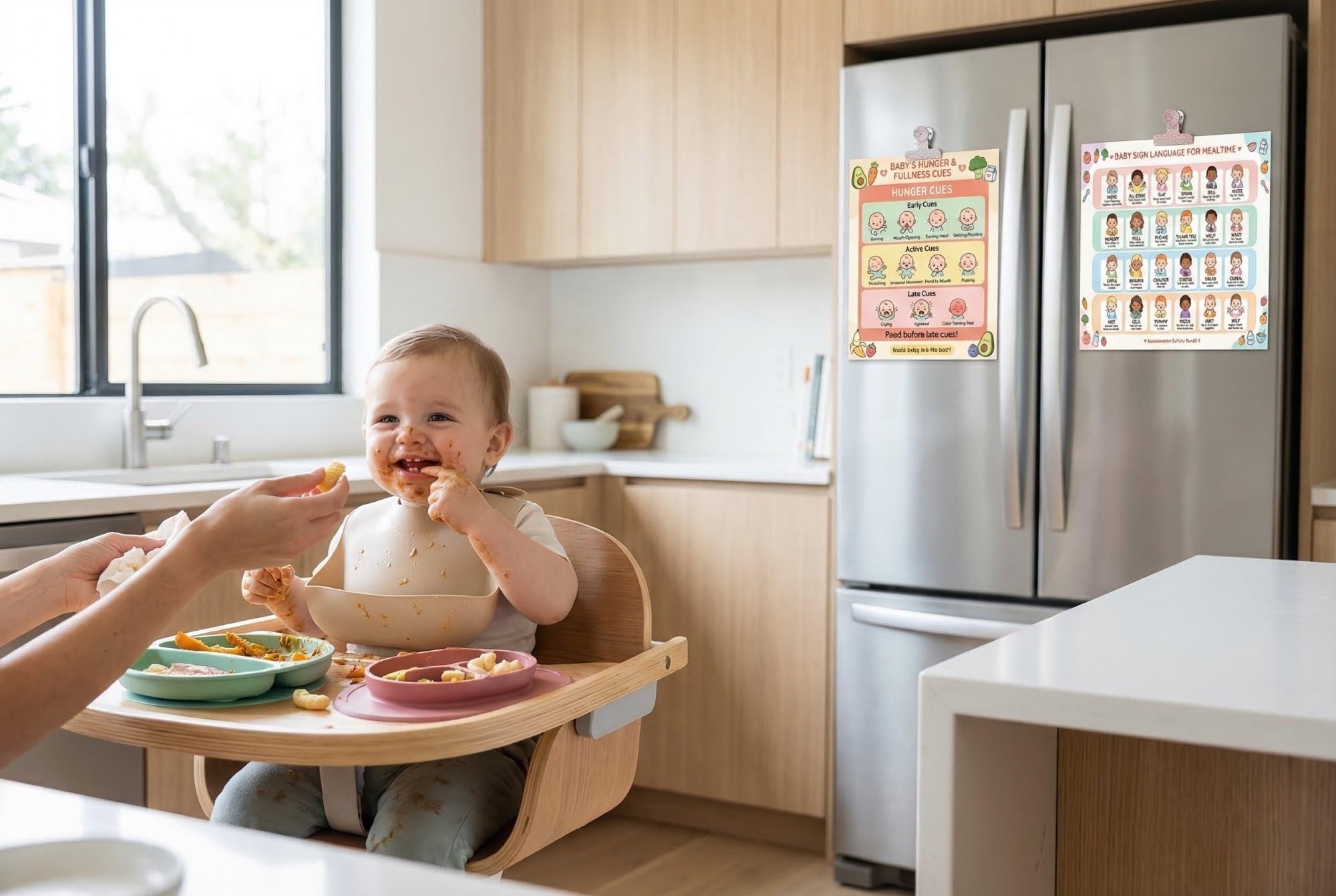 JELLY BEAN GENIUS Baby Sign Language Poster for Mealtime – Hunger & Fullness Cues Guide | Laminated Infant Communication