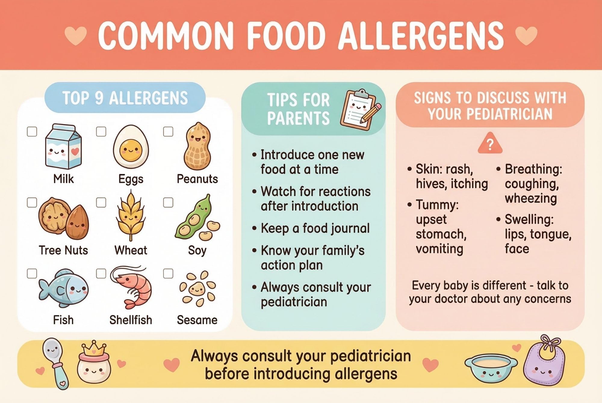 JELLY BEAN GENIUS Baby Food Introduction Poster – Top 9 Common Allergens Guide & Food Tracking Chart | Laminated Infant