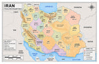 Iran Map Poster, Provinces & Capitals, Double-Sided Laminated, 11x17