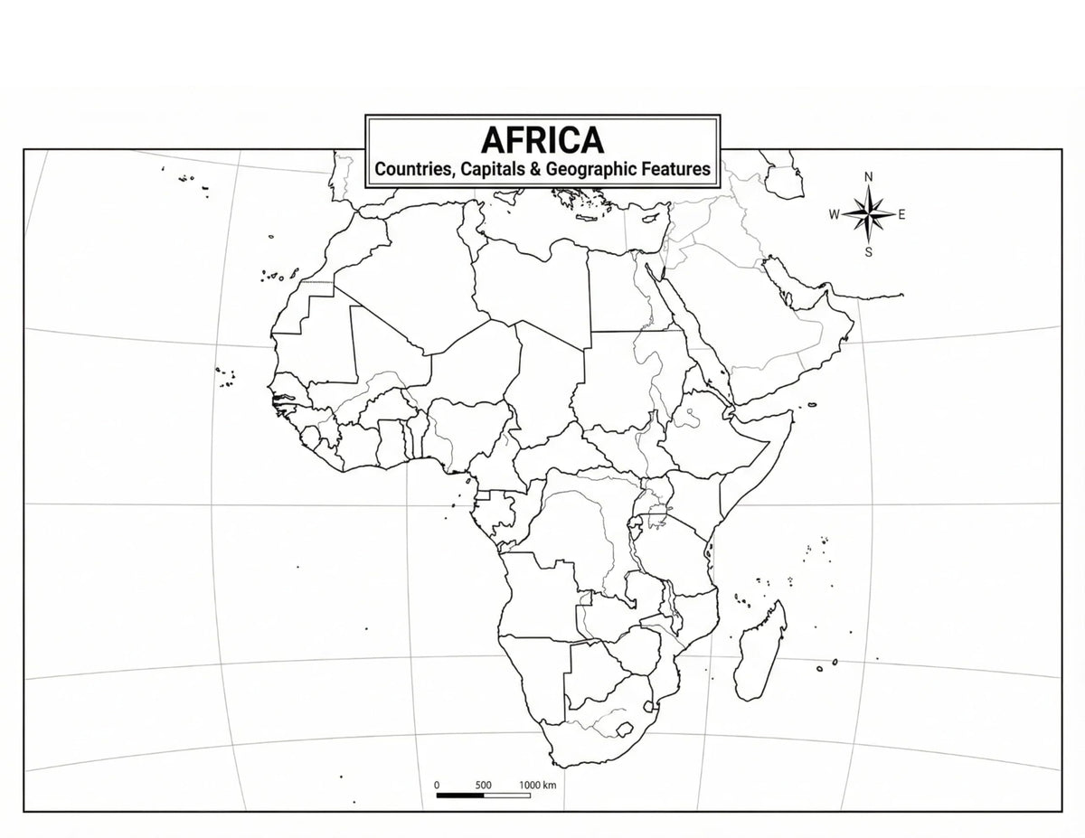 Africa Map Poster for Kids - 2-Sided Laminated 8.5x11, Countries Capitals & Geographic Features with Blank Practice Map, Color-Coded Regions, Classroom Homeschool Geography