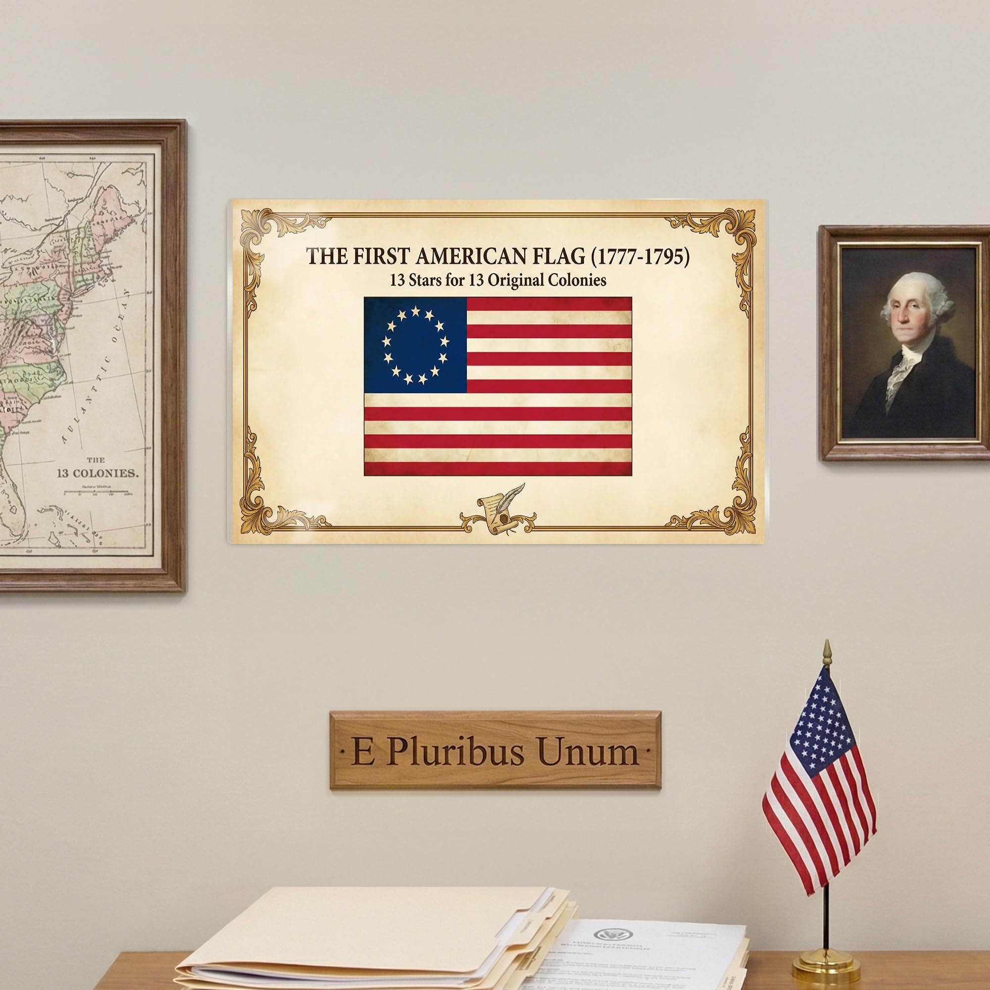 JELLY BEAN GENIUS First American Flag Poster - Betsy Ross 13 Stars Flag History - Laminated 11x17 - Patriotic Educational