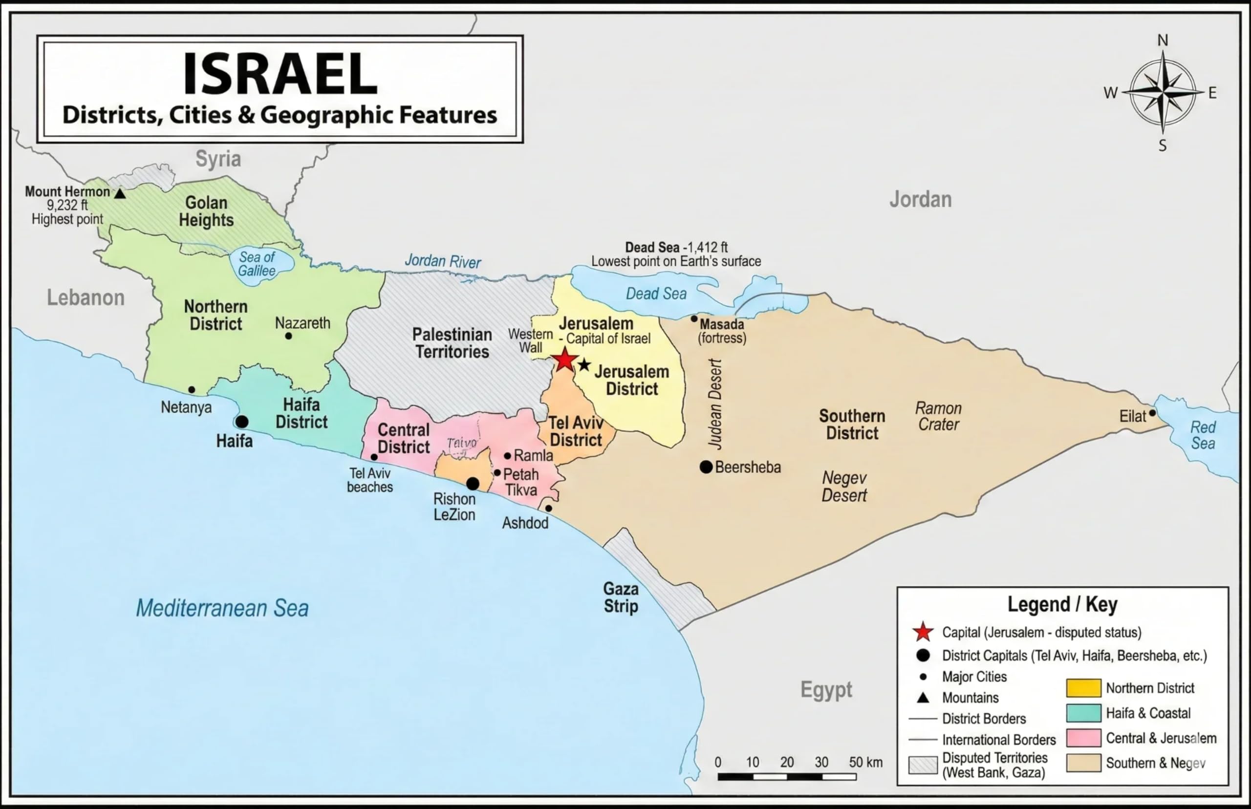 Israel Map Poster 11x17 | Laminated Double-Sided Geography Chart with Color Map Front & Blank Outline Back | Reusable
