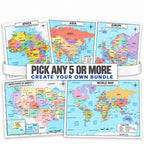 Custom Map Posters, Choose 5-10, 11x17 Laminated Geography Charts