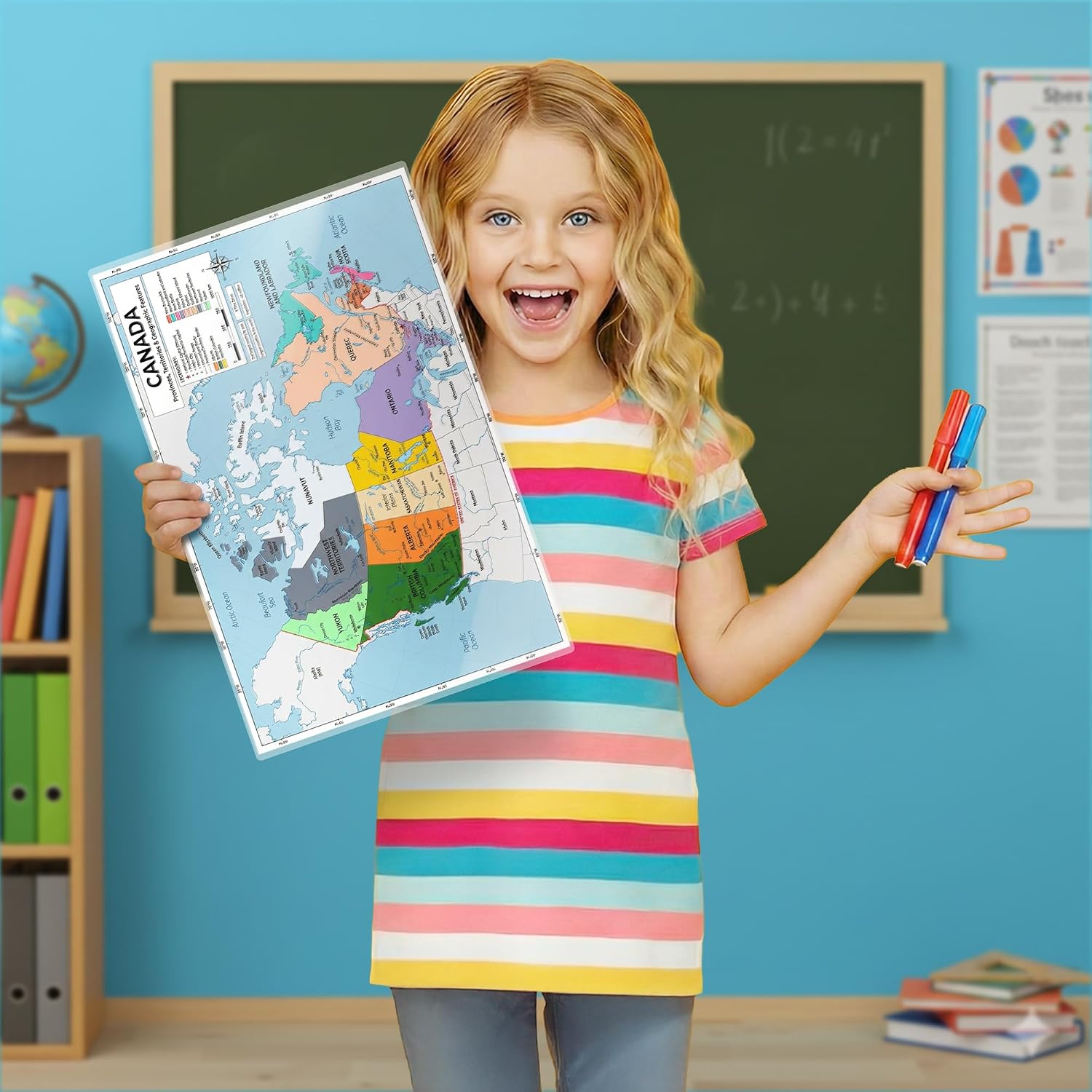 Colorful map of Canada showing provinces and territories with labels on a laminated educational poster. — view 2