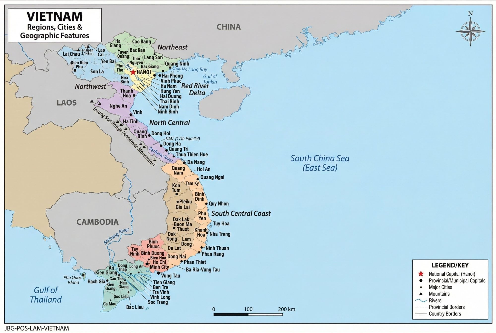 Vietnam Map Poster for Kids - Educational Geography Wall Art with 63 Provinces, Capitals & Major Cities - Laminated