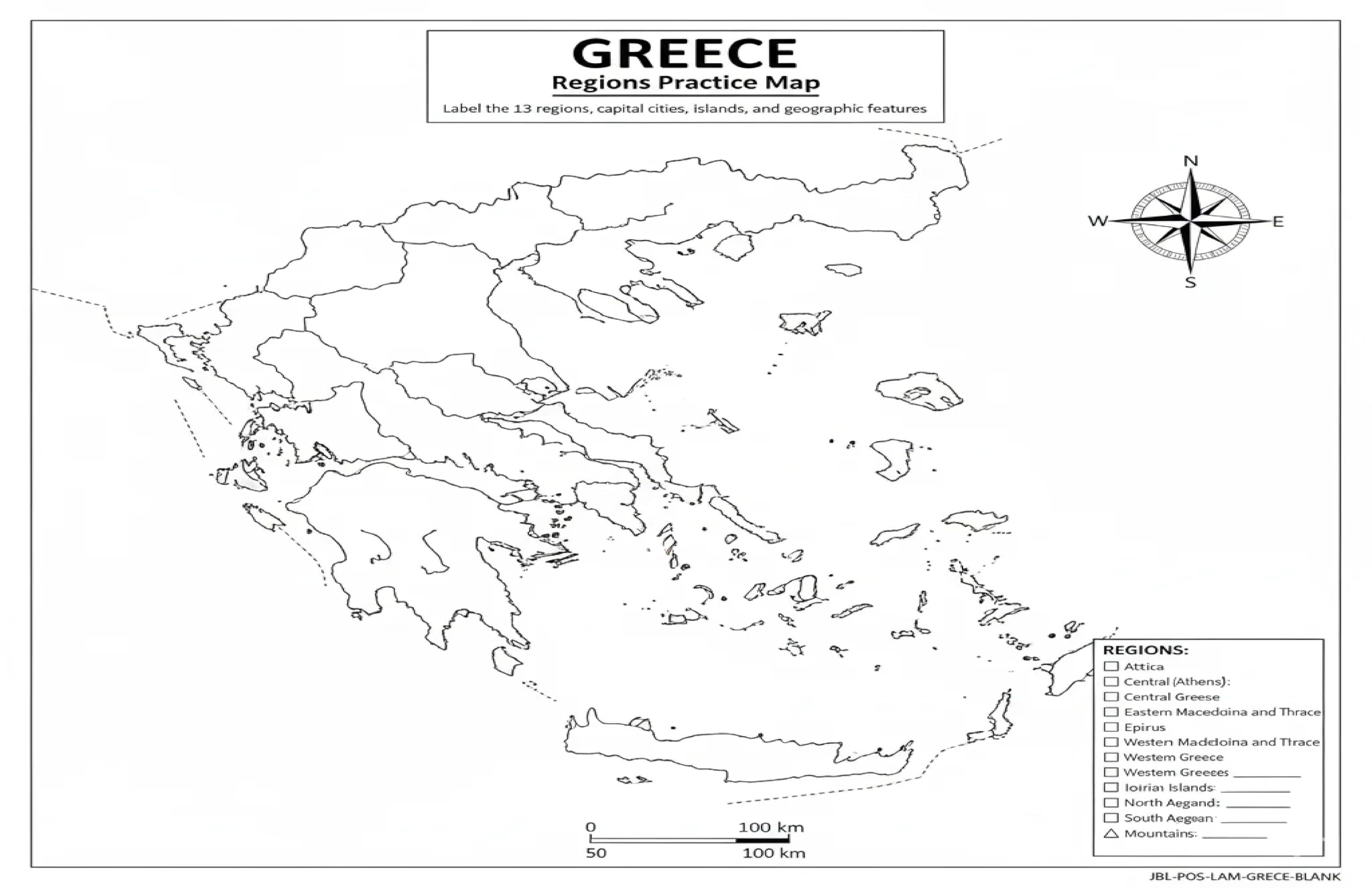 Greece Map Poster 11x17 | Laminated Double-Sided Geography Chart with Color Map Front & Blank Outline Back | Reusable