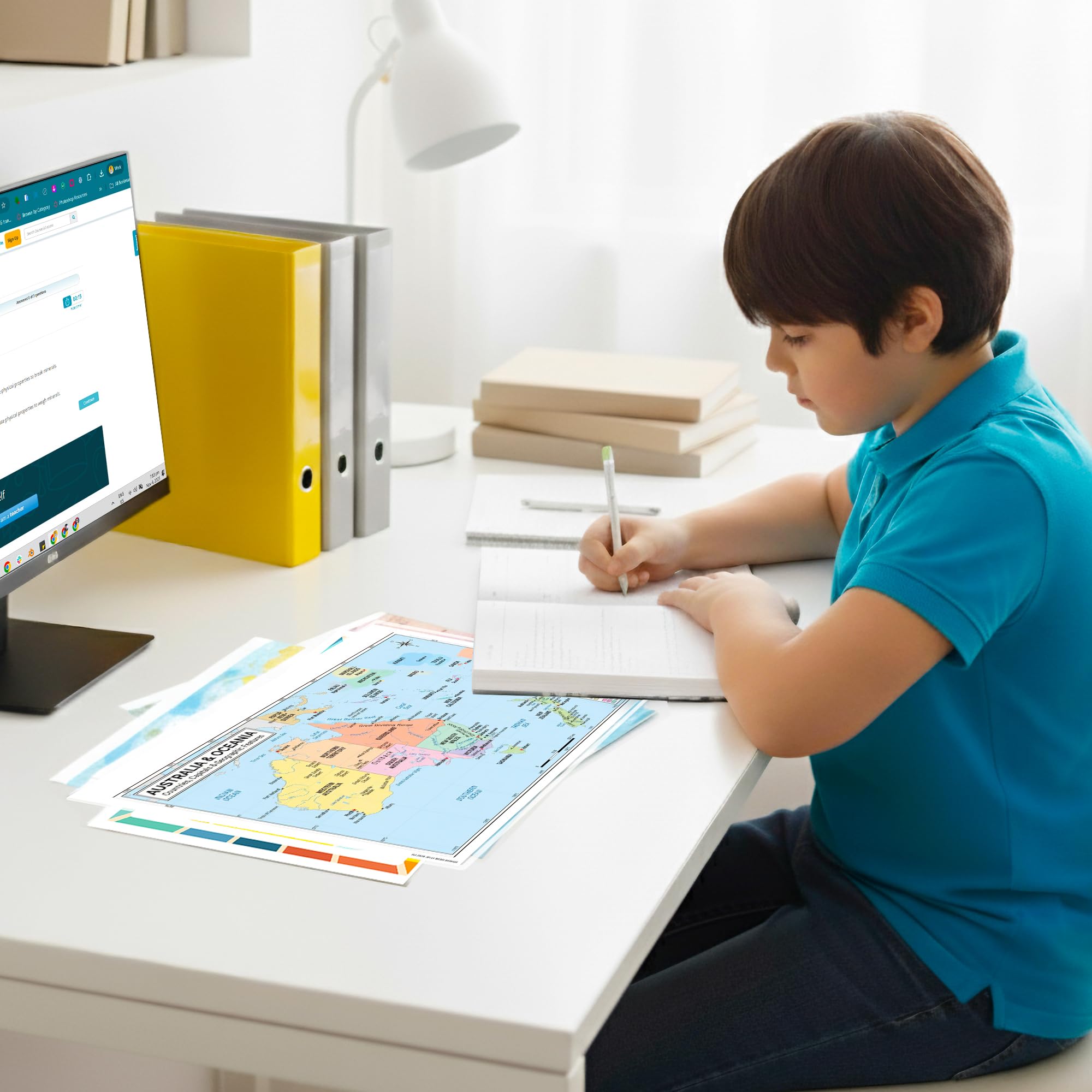 Australia & Oceania Map Poster for Kids - 2-Sided Laminated 8.5x11, Countries Capitals & Geographic Features with Blank