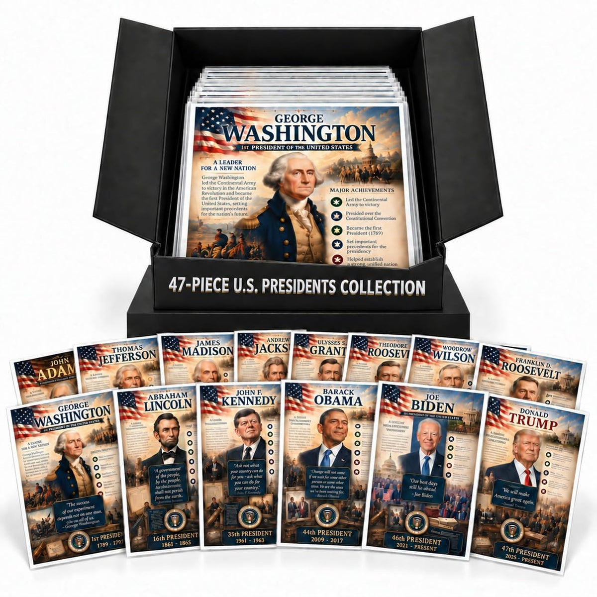 US Presidents Posters, 47-Piece American History Set, 8.5x11 Laminated