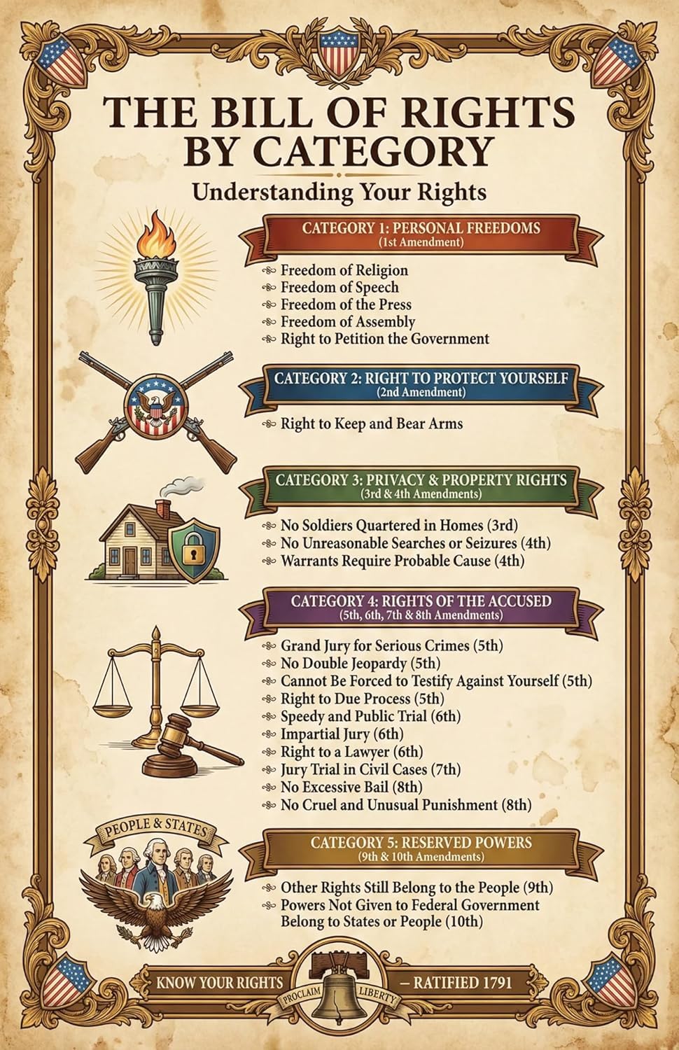 JELLY BEAN GENIUS Bill of Rights Poster Set (4 Pack) - Champions, Summary, Categories, Document - Laminated 11x17