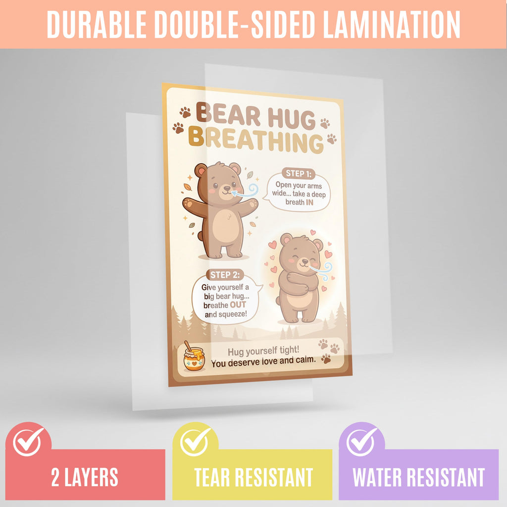 JELLY BEAN GENIUS Bear Hug Breathing Poster for Kids – Self-Hug Calming Technique, Calm Corner Classroom Decor, SEL Social