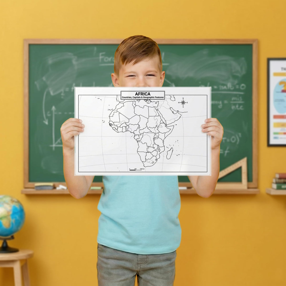 Africa Map 11x17 Laminated Dry Erase Geography Chart | Double-Sided with Color Front & Blank Outline Back | Reusable Classroom & Homeschool Tool