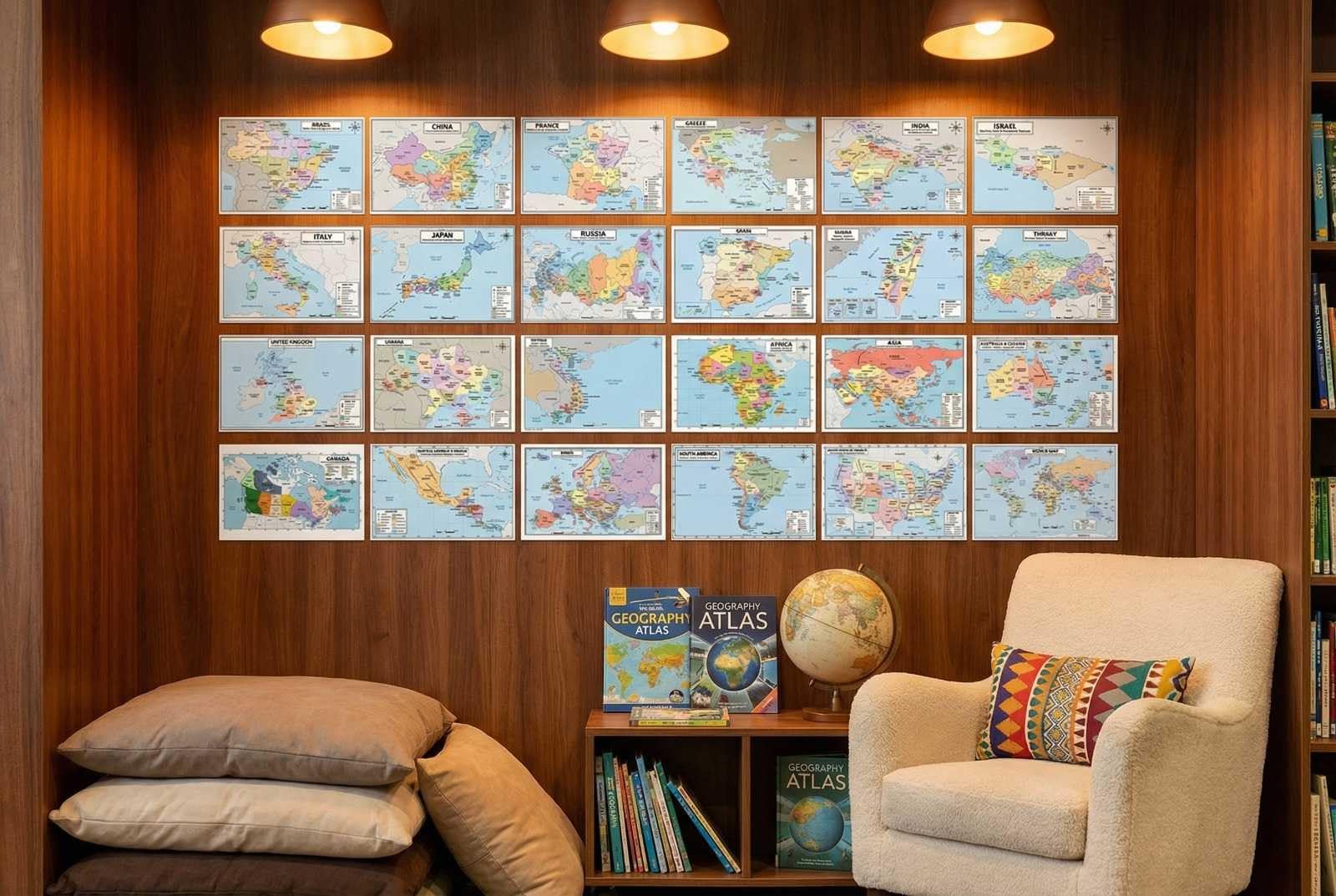 World Geography Map Set – 24-Pack Laminated 11x17 Dry Erase Study Maps | Double-Sided Color & Blank Outline Maps for