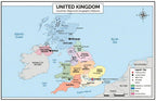 United Kingdom Poster 11x17 | Laminated Double-Sided Geography Chart with Color Map Front & Blank Outline Back | Reusable