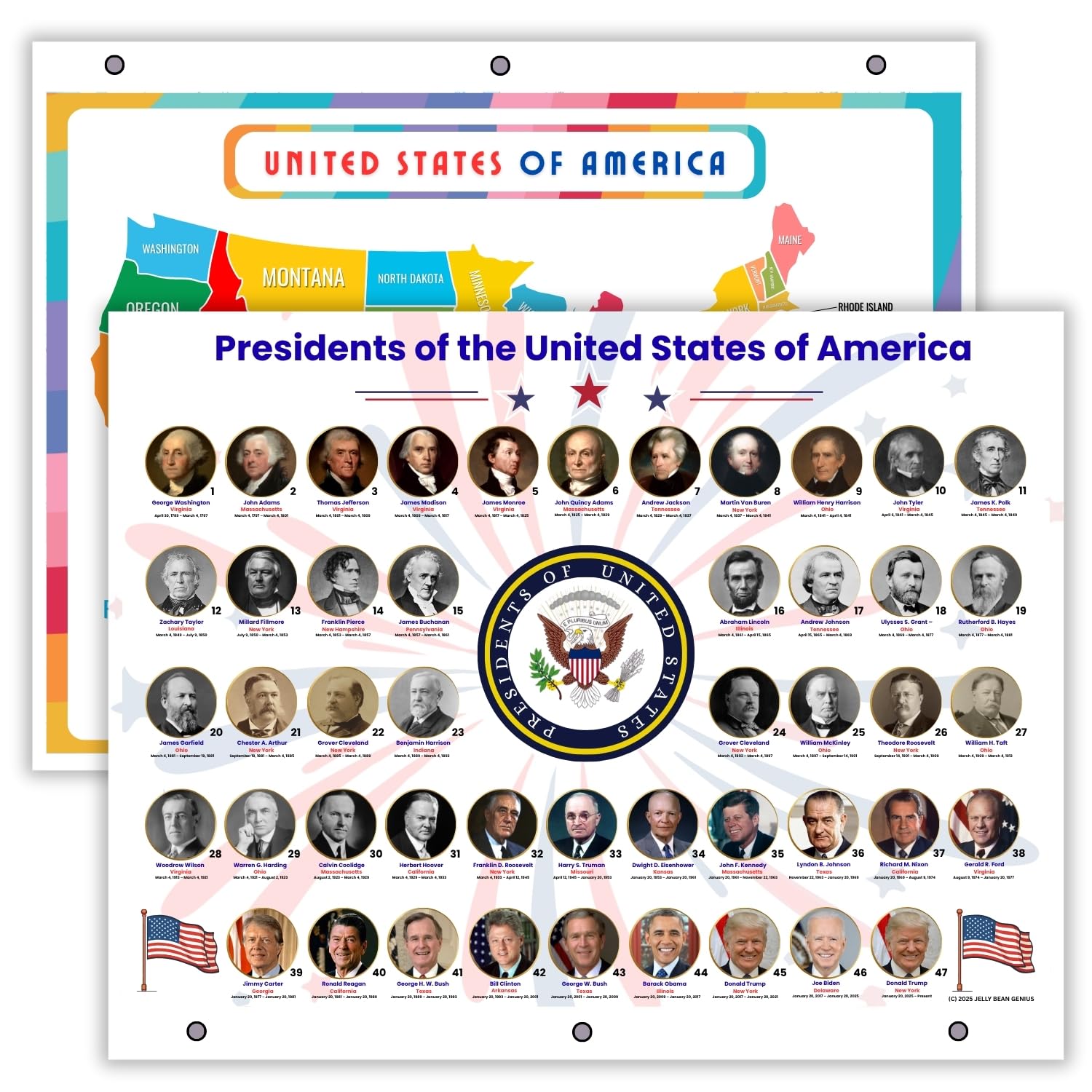 World Map & U.S. Presidents Reference Page – Laminated, Double-Sided Binder Insert for Study & Organization – Fits Standard