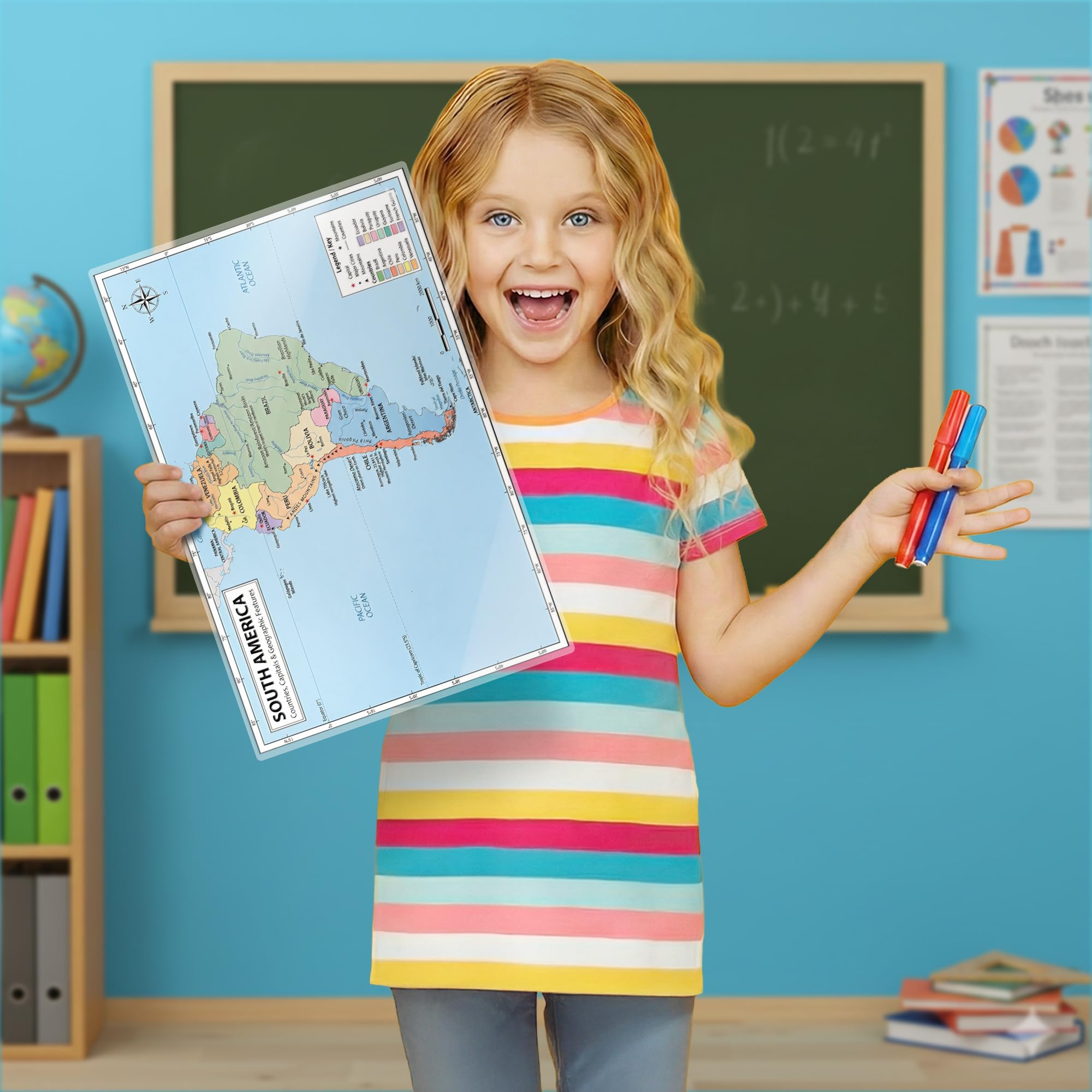 South America Map 11x17 Laminated Dry Erase Geography Chart | Double-Sided with Color Front & Blank Outline Back | Reusable