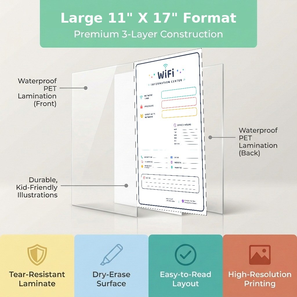Five laminated WiFi information posters with QR codes for narrated audio lessons. — view 3
