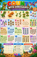 Laminated counting poster with dinosaurs and numbers for early math practice