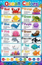 Four laminated ocean learning posters for ABCs, colors, first words, and numbers with QR audio lessons — view 4