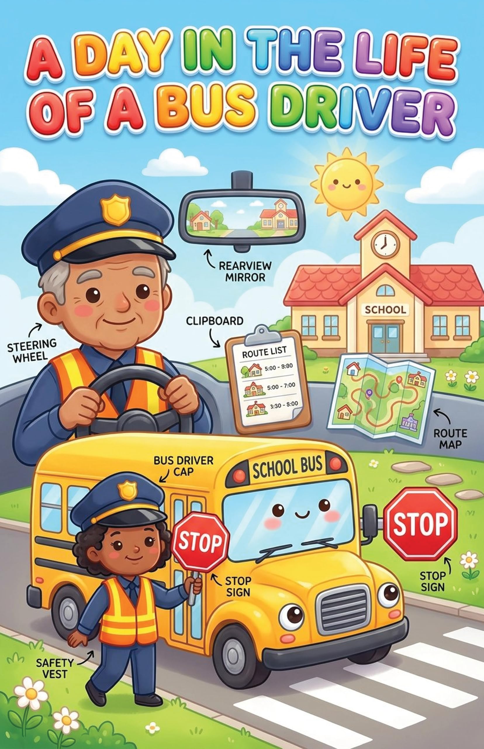 JELLY BEAN GENIUS Mail Carrier and Bus Driver Poster for Kids – Laminated Double-Sided Community Helpers Career Wall Art &