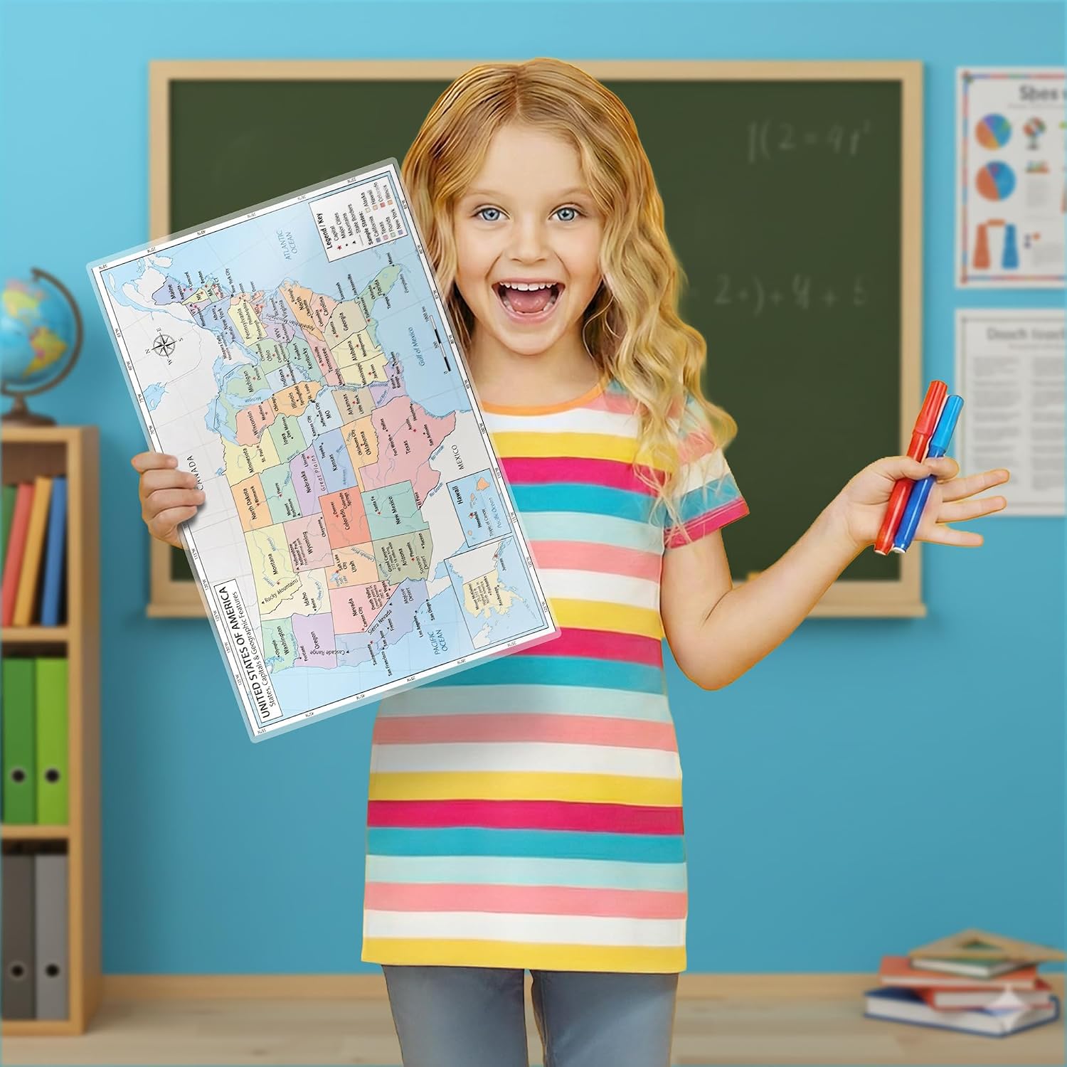 Nine laminated world map posters for kids, including Africa, Asia, Europe, USA, Canada, and more with QR codes. — view 2