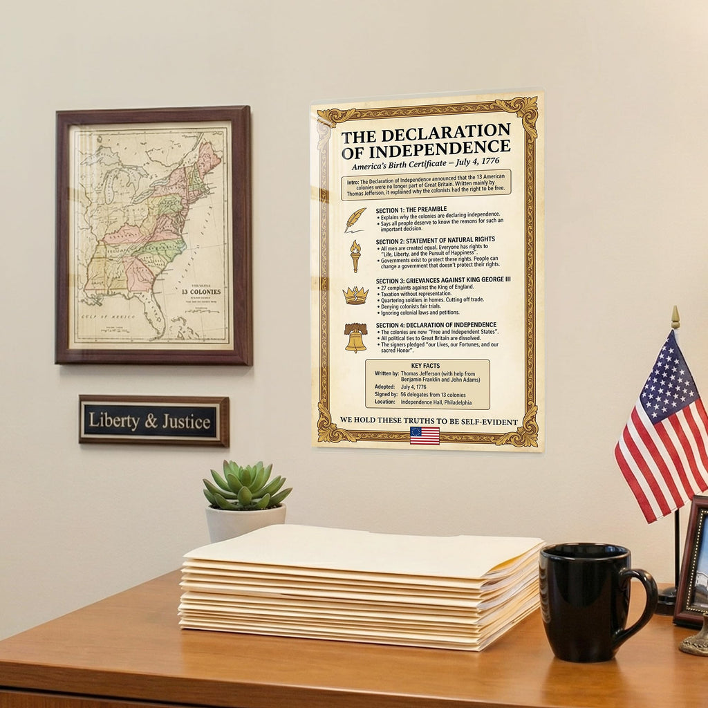 JELLY BEAN GENIUS Declaration of Independence Summary Poster - Key Principles Explained - Laminated 11x17 - Educational
