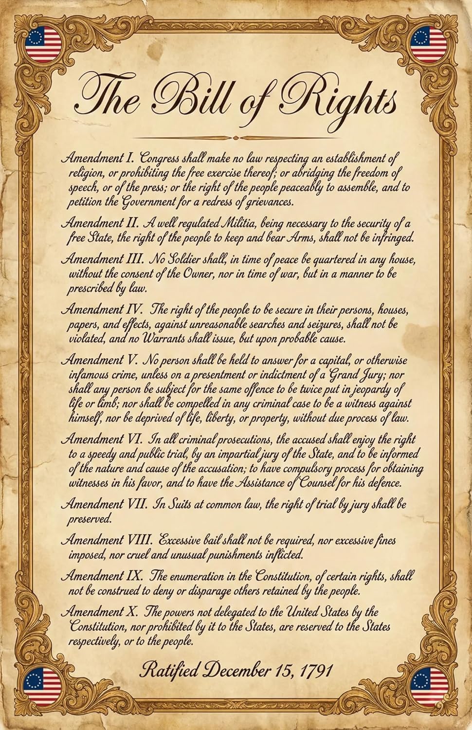 JELLY BEAN GENIUS Bill of Rights Binder Sheets (2 Pack) - Two-Sided 8.5x11 Laminated - All 10 Amendments - Constitutional