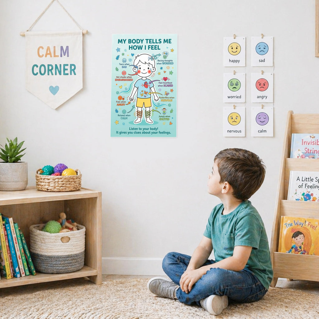 JELLY BEAN GENIUS My Body Tells Me How I Feel – Double-Sided Feelings Poster (Boy/Girl)
