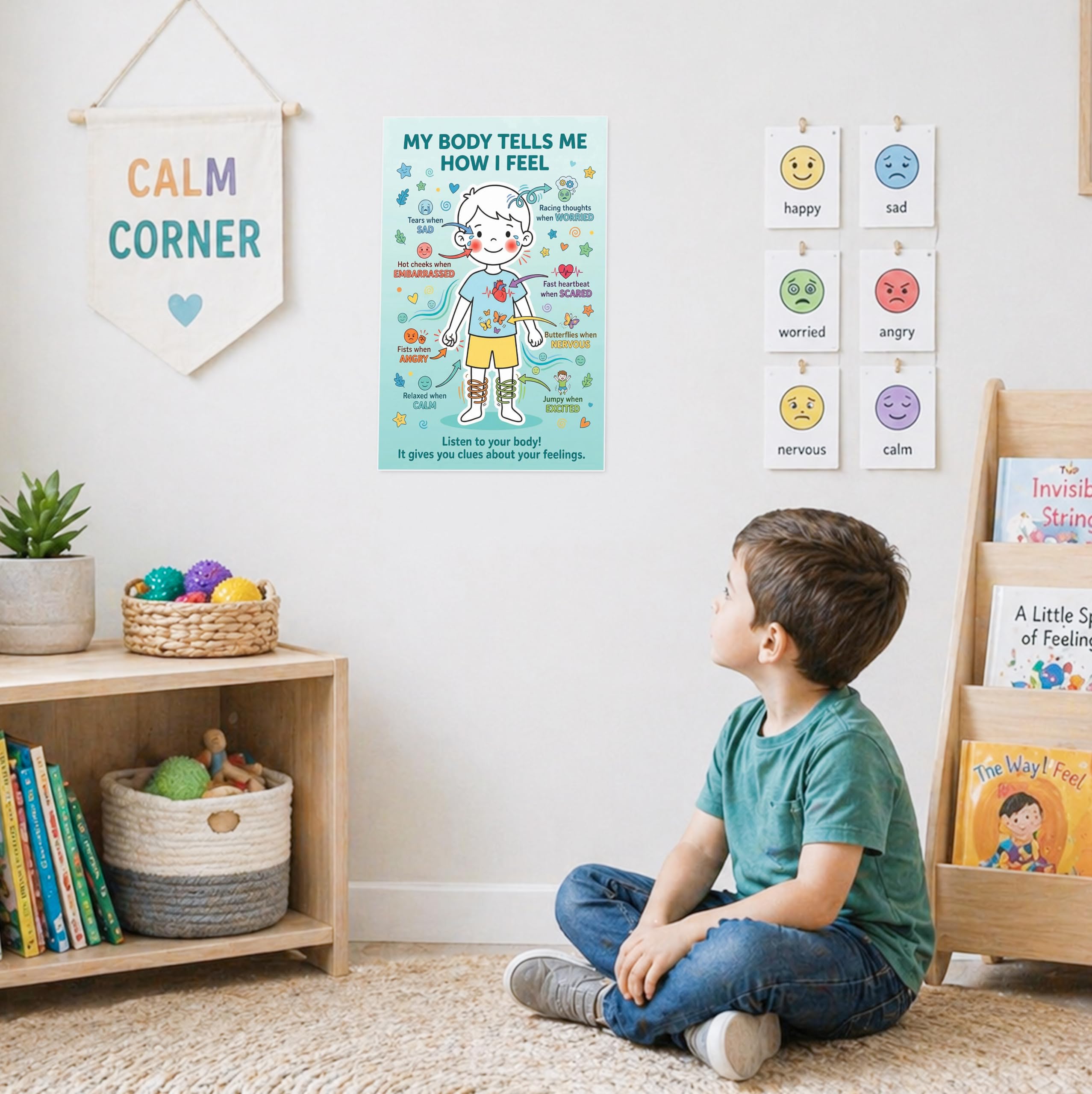 JELLY BEAN GENIUS My Body Tells Me How I Feel – Double-Sided Feelings Poster (Boy/Girl)
