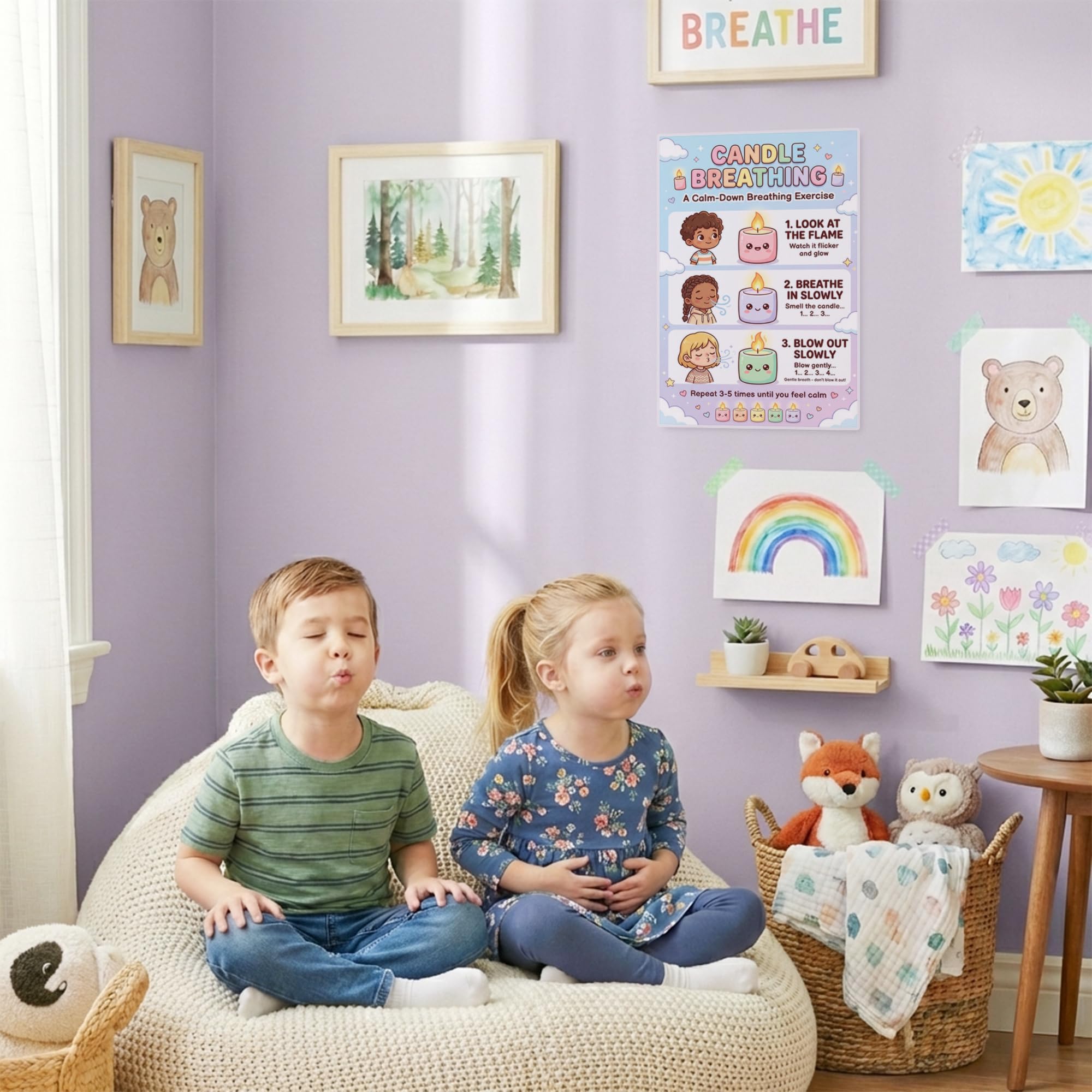 JELLY BEAN GENIUS Look at the Flame Breathing Poster for Kids – Deep Breathing & Emotional Awareness Visual for Classroom &