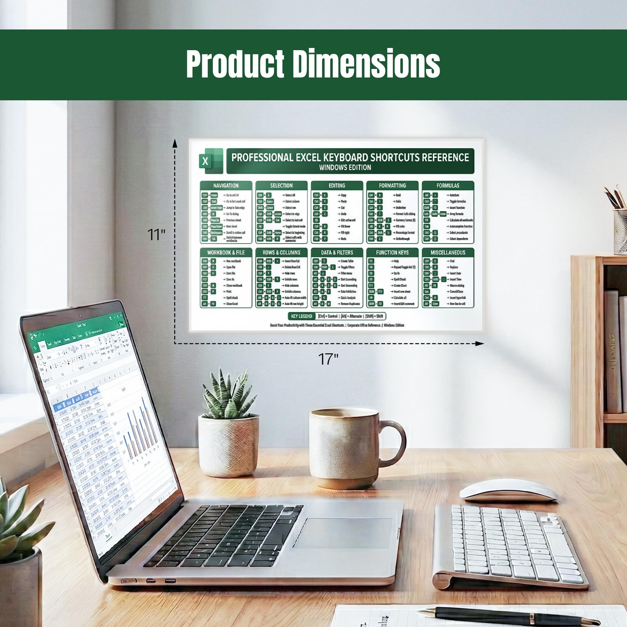 JELLY BEAN GENIUS Professional Excel Keyboard Shortcuts Poster 11x17 – Double-Sided Laminated Windows & Mac Layout | 80+