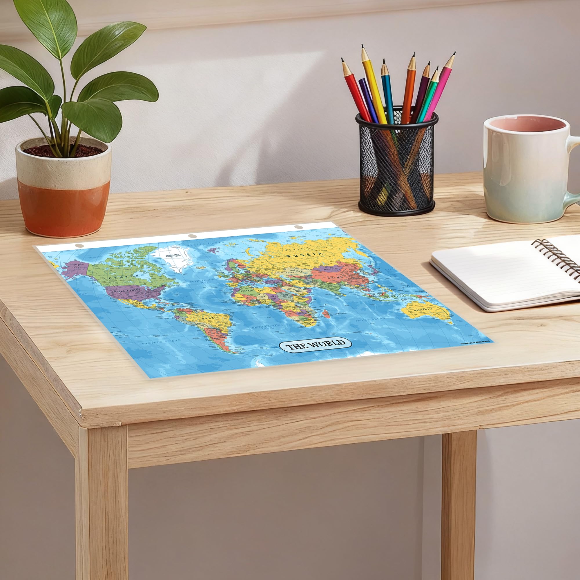 Detailed United States Map & World Map Reference Page – Laminated, Double-Sided 3-Ring Binder Insert – Durable Gloss