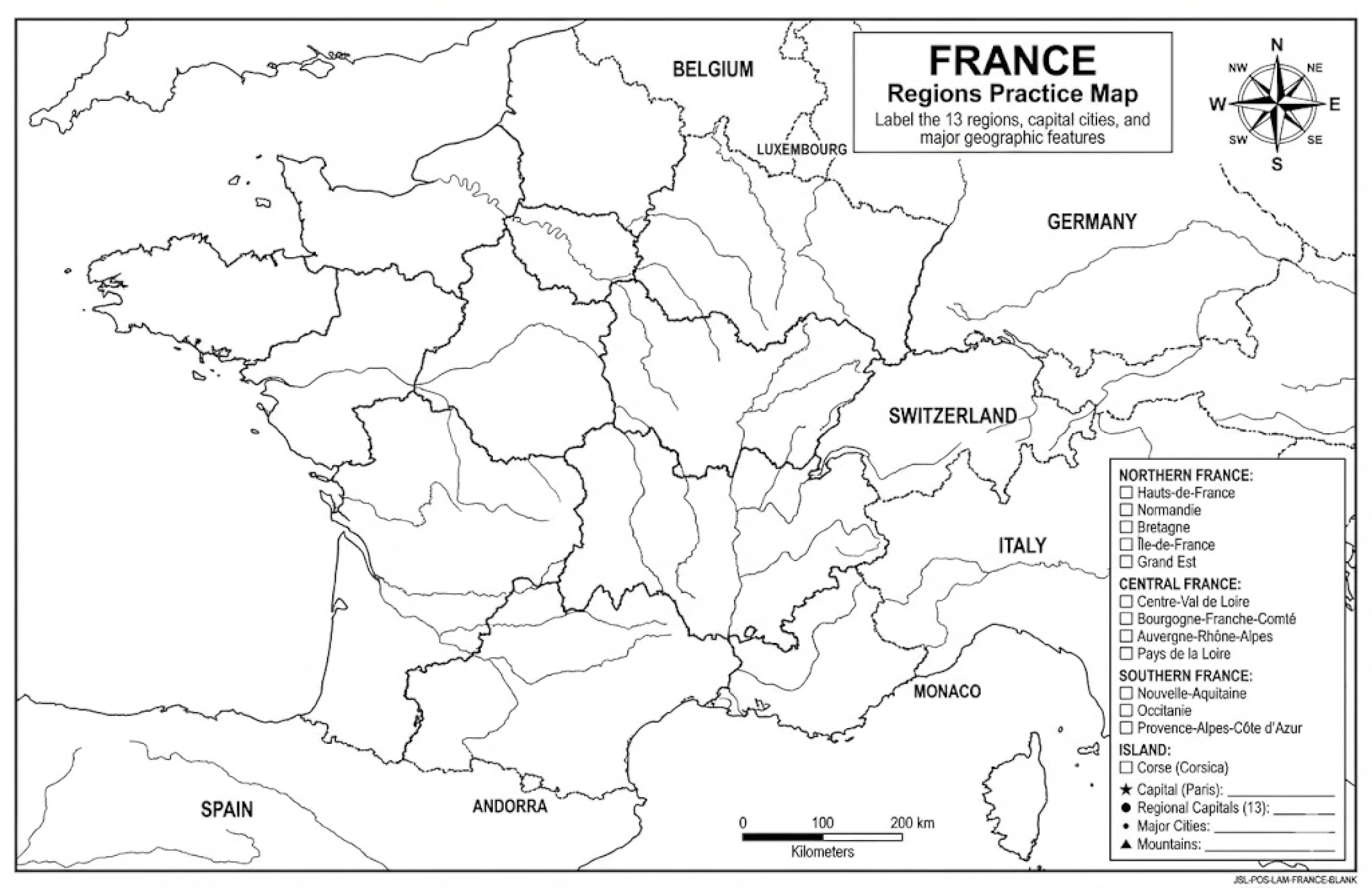 France Map Poster 11x17 | Laminated Double-Sided Geography Chart with Color Map Front & Blank Outline Back | Reusable