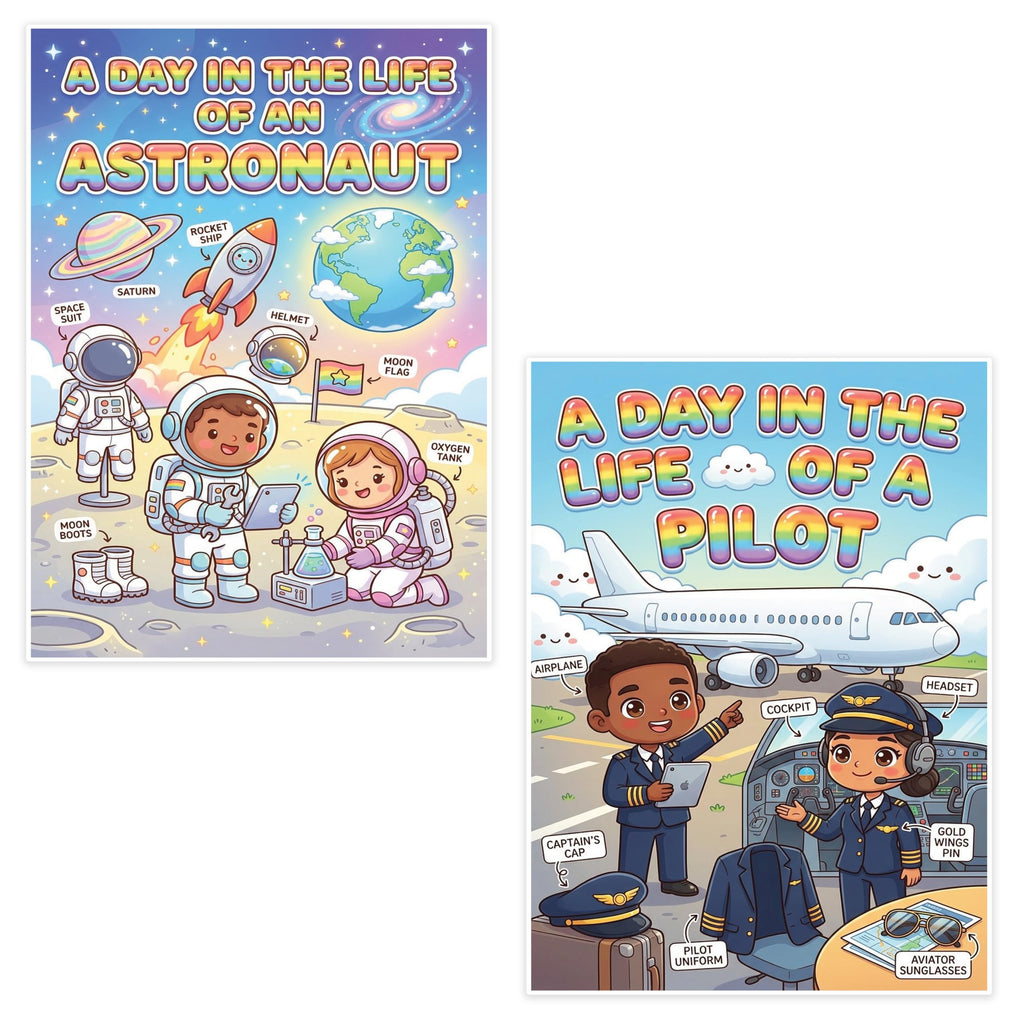 Astronaut and Pilot Mini Poster for Kids | Community Helpers Learning Chart for Kids (8.5x11)