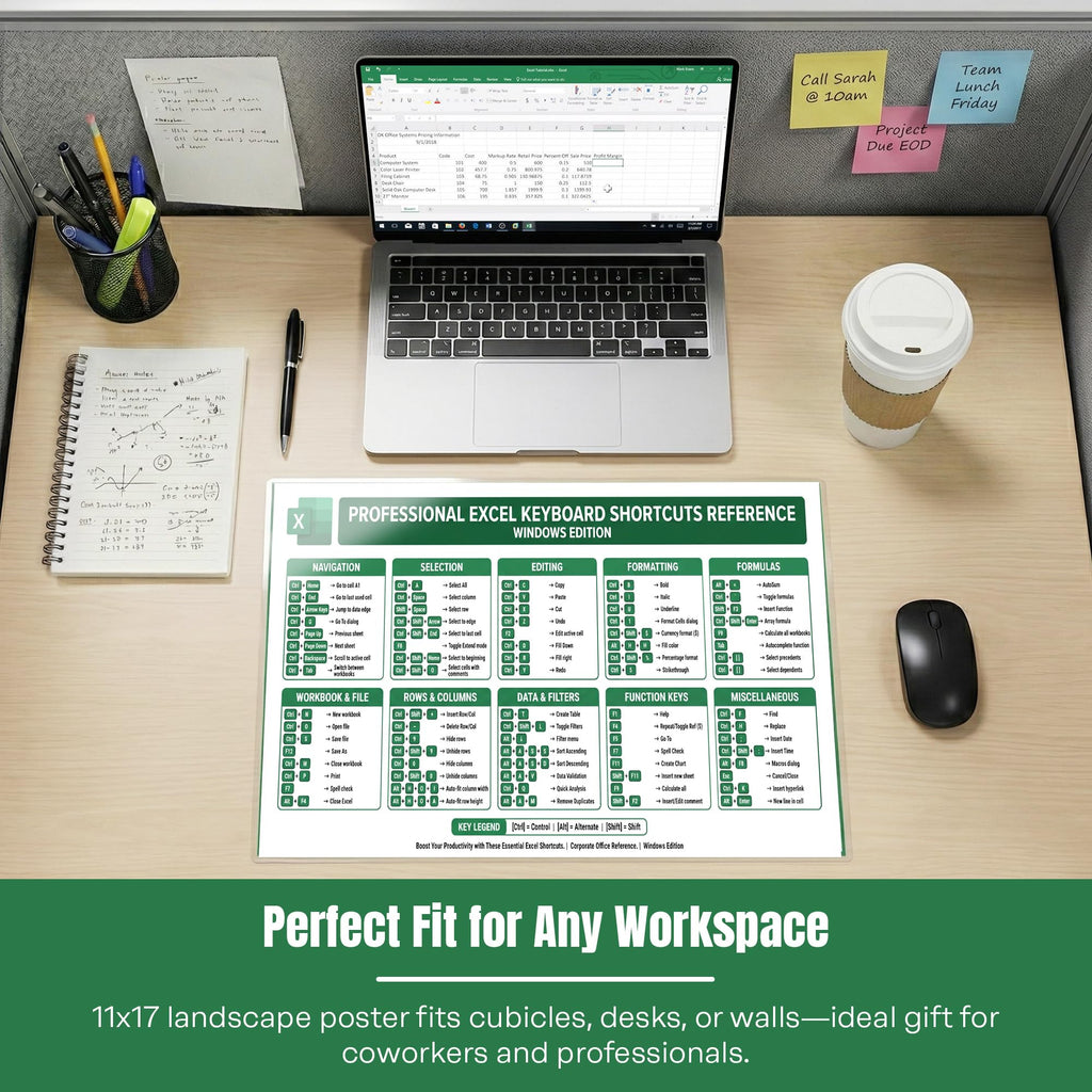 JELLY BEAN GENIUS Professional Excel Keyboard Shortcuts Poster 11x17 – Double-Sided Laminated Windows & Mac Layout | 80+