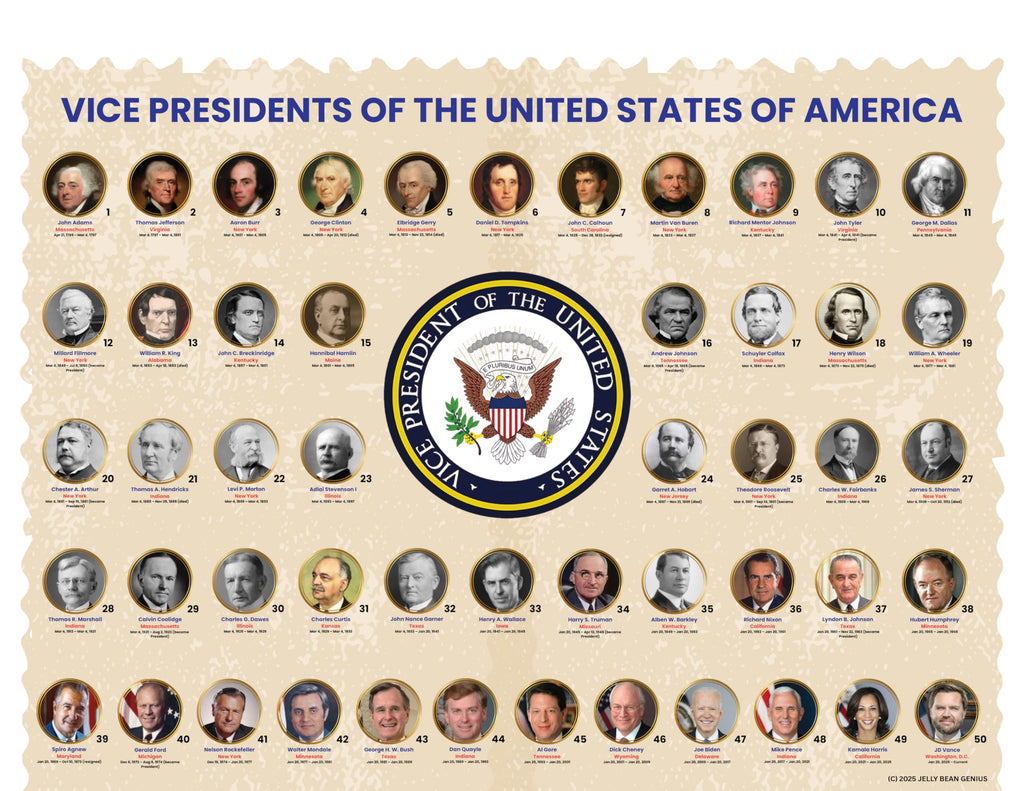 Detailed United States Map & U.S. Vice Presidents Reference Page – Laminated, Double-Sided 3-Ring Binder Insert – Durable