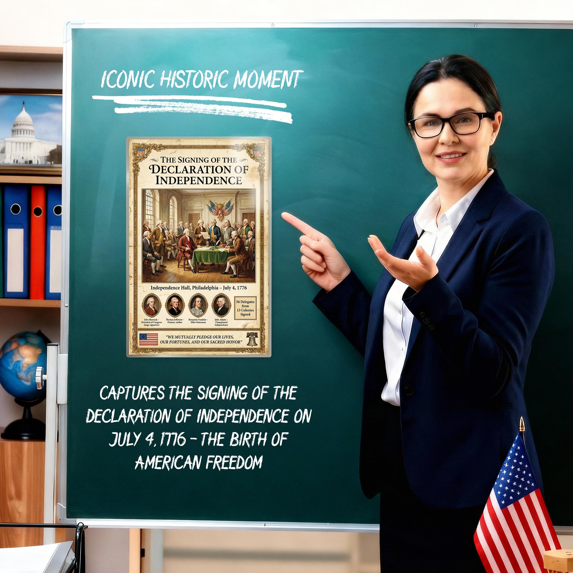 JELLY BEAN GENIUS Signing of the Declaration of Independence Poster - Historic Scene July 4 1776 - Laminated 11x17