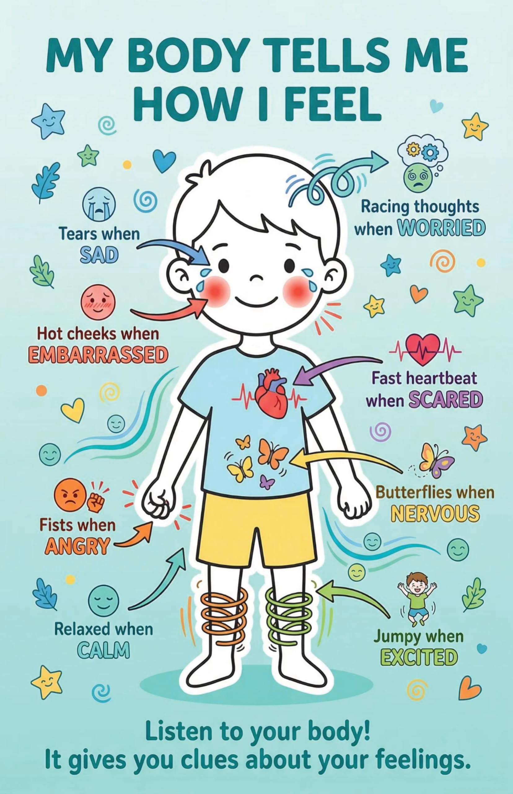 JELLY BEAN GENIUS My Body Tells Me How I Feel – Double-Sided Feelings Poster (Boy/Girl)