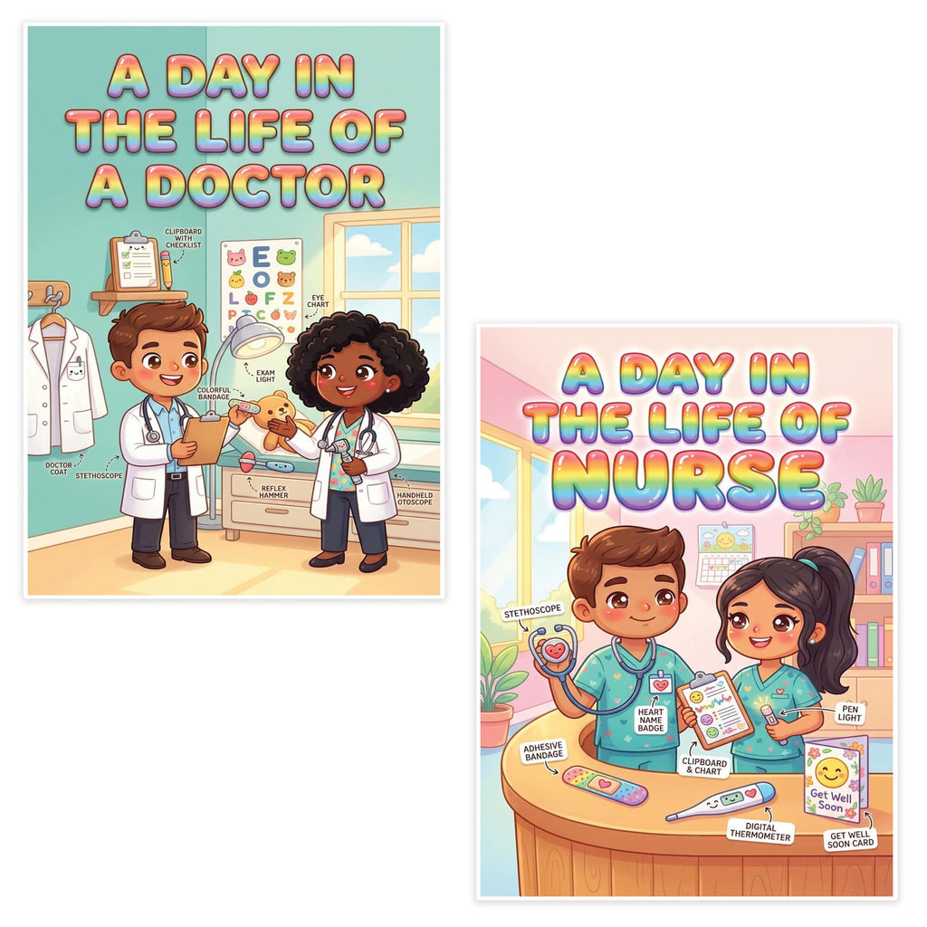 JELLY BEAN GENIUS Doctor and Nurse Mini Poster for Kids – Laminated Double-Sided Community Helpers Career Chart | 8.5x11