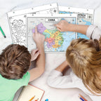 China Map Poster for Kids - 2-Sided Laminated 8.5x11, Provinces Cities & Geographic Features with Blank Practice Map