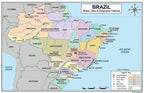 Brazil Map Poster 11x17 | Laminated Double-Sided Geography Chart with Color Map Front & Blank Outline Back | Reusable
