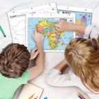 Africa Map Poster for Kids - 2-Sided Laminated 8.5x11, Countries Capitals & Geographic Features with Blank Practice Map