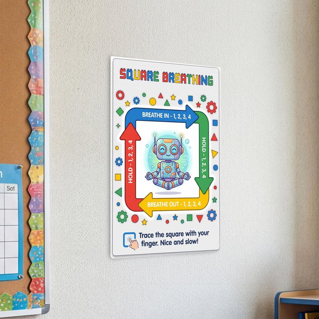 JELLY BEAN GENIUS Square Breathing Poster for Kids – Box Breathing Calm Corner Classroom Decor, SEL Social Emotional