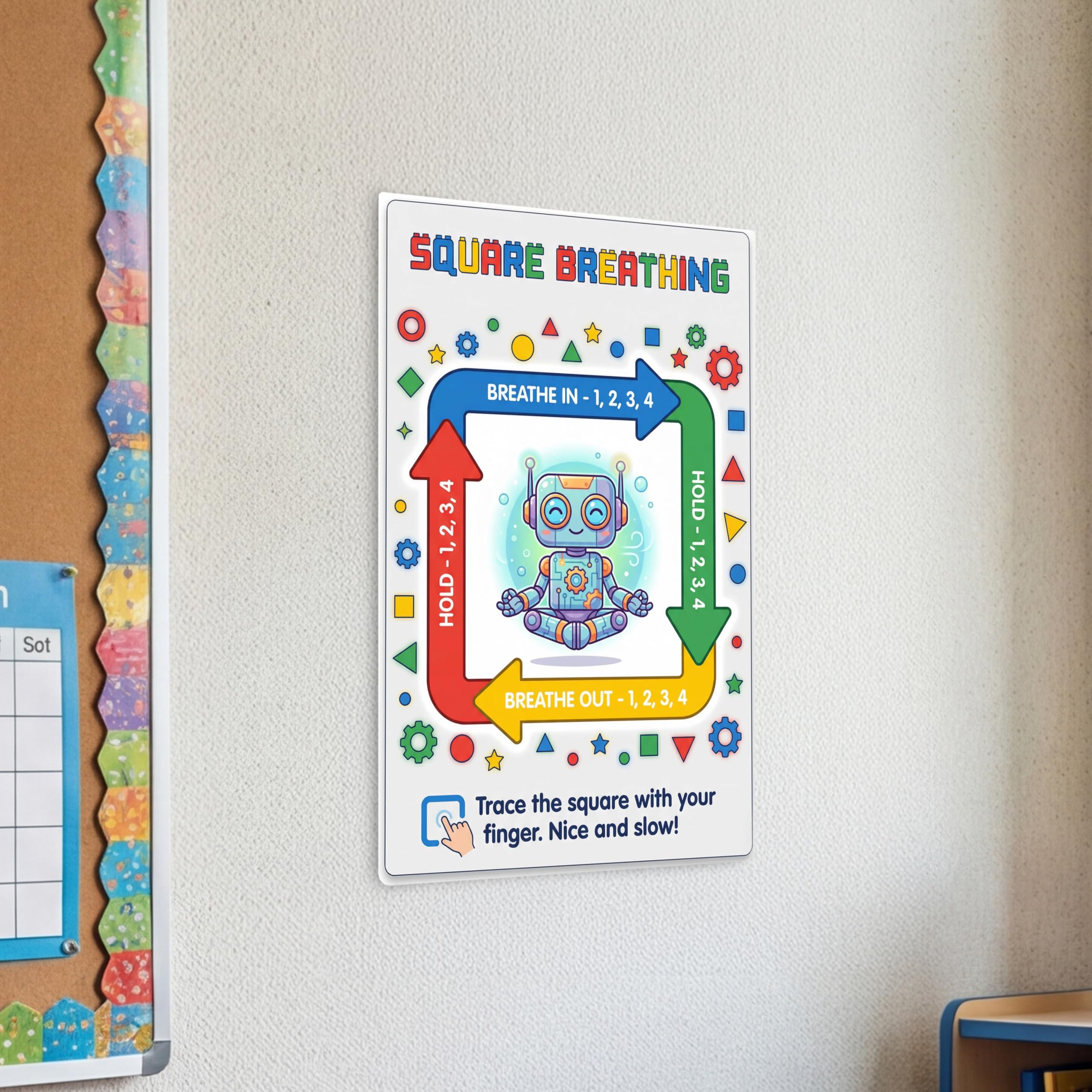 JELLY BEAN GENIUS Square Breathing Poster for Kids – Box Breathing Calm Corner Classroom Decor, SEL Social Emotional