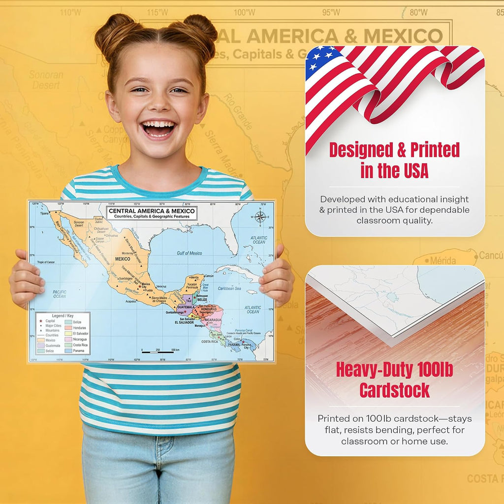 Laminated map poster showing Central America and Mexico with country and region labels. — view 3