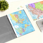 World Map & Africa Map Reference Page – Laminated, Double-Sided 3-Ring Binder Insert – Durable Gloss Geography Chart for Study (5 Pack)
