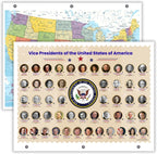 Detailed United States Map & U.S. Vice Presidents Reference Page – Laminated, Double-Sided 3-Ring Binder Insert – Durable