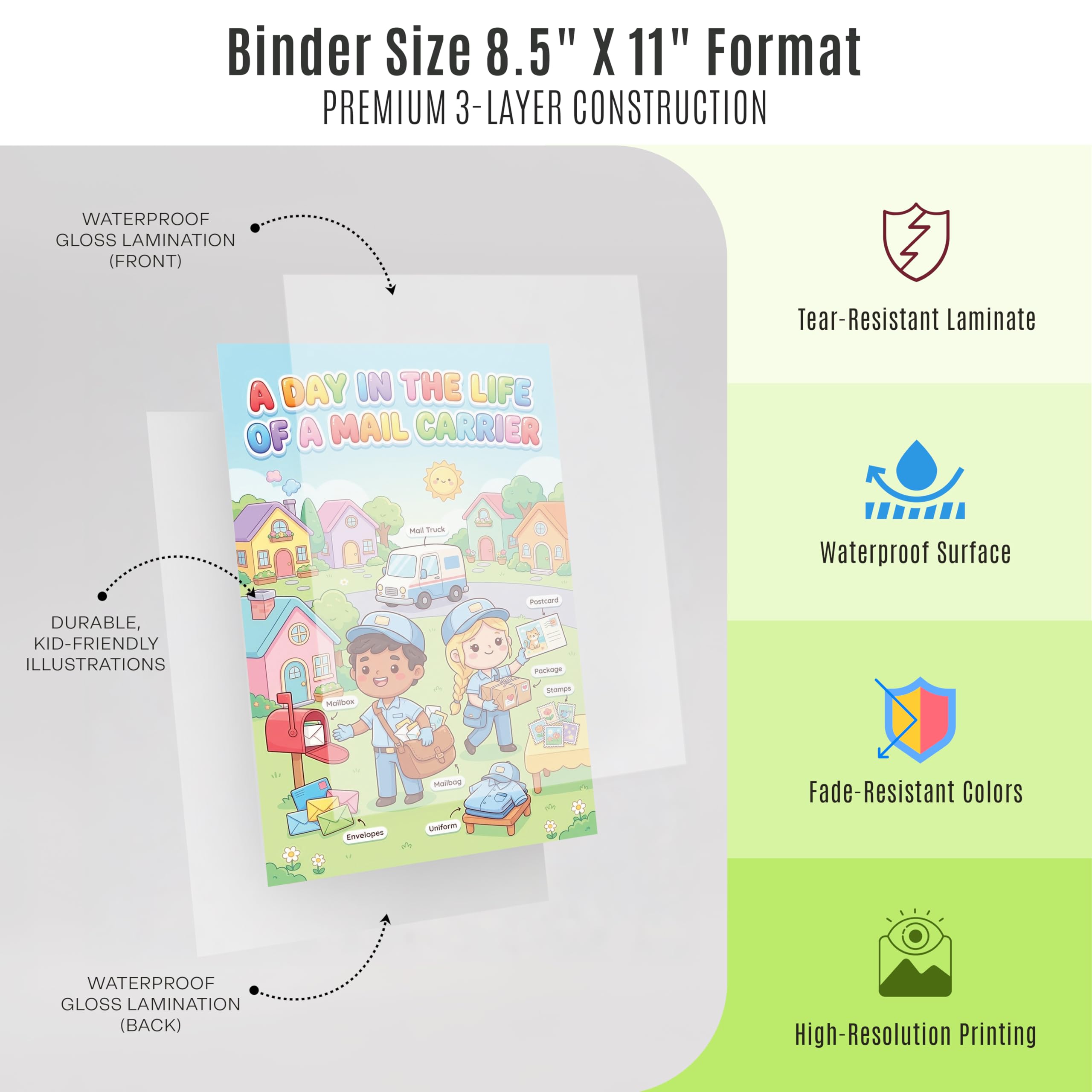 JELLY BEAN GENIUS Mail Carrier and Bus Driver Mini Poster for Kids – Laminated Double-Sided Community Helpers Career Chart