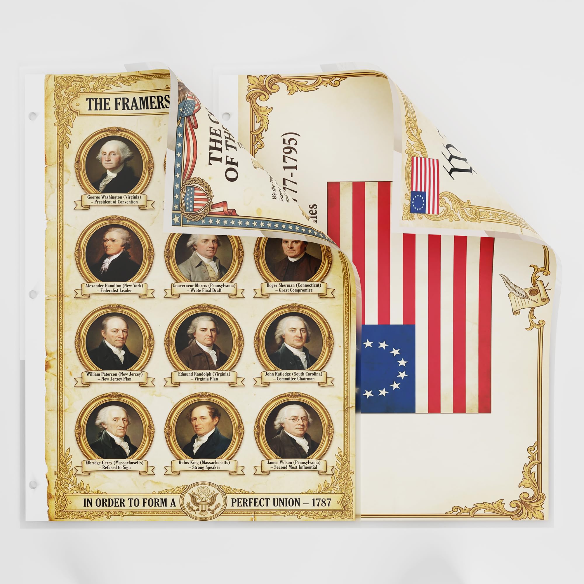 JELLY BEAN GENIUS Constitution Binder Sheets (2 Pack) - Two-Sided 8.5x11 Laminated - Framers, Summary, Flag, Article I